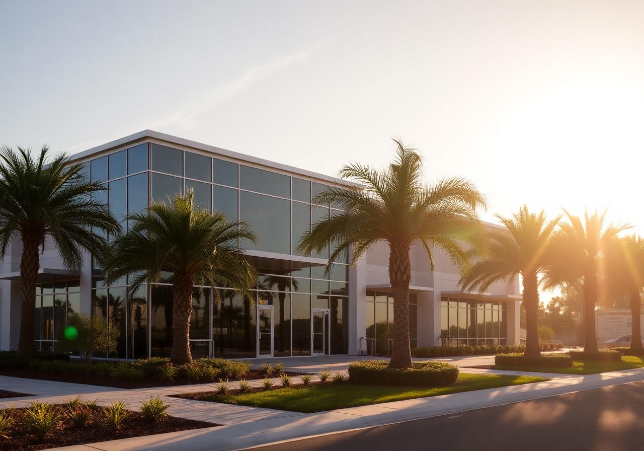 Commercial corridor in West Central Florida at dusk